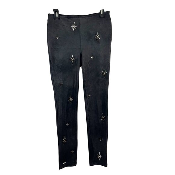 Free People Star Stud Skinny Pants Vegan Leather Black Pull On Boho - Size 25 - Picture 1 of 8